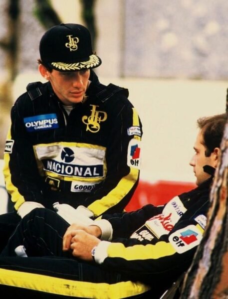 Ayrton Senna e Elio de Angelis, no lançamento do Lotus 97T em 1985
