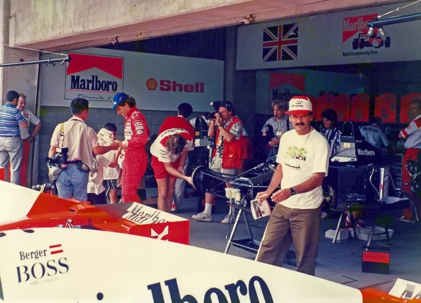 Ayrton Senna alívio e festa no box da McLaren 1991 GP da Austrália